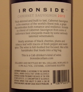 Ironside Cabernet Back Label