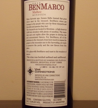 BenMarco Malbec Back Label