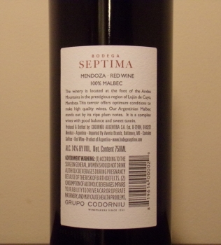 Septima Malbec Back Label